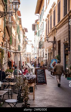 Florence, Italy - April 5, 2022: Typical architecture and street view in Florence, Tuscany, Italy. Stock Photo