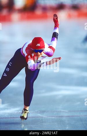 Bonnie Blair (USA) at the 1992 Olympic Winter Games. Stock Photo