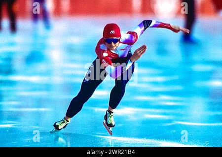 Bonnie Blair (USA) at the 1992 Olympic Winter Games. Stock Photo