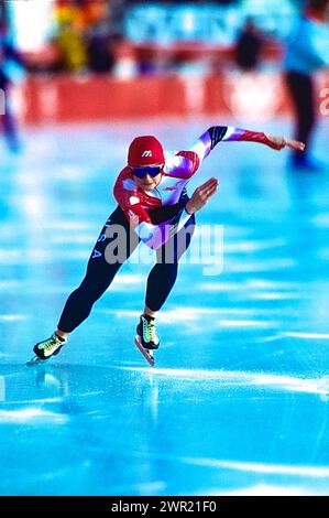 Bonnie Blair (USA) at the 1992 Olympic Winter Games. Stock Photo