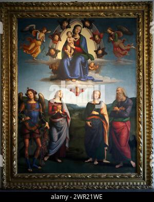Italy Emilia Romagna Bologna - National Art Gallery - Madonna and Child in Glory and Saints John the Baptist, Apollonia, Catherine of Alexandria, and Michael the Archangel by  Vannucci Pietro known as Perugino in 16th century Stock Photo