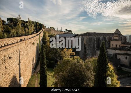 View from City Walls Walkway in Girona, Spain Stock Photo