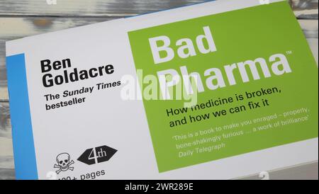 Viersen, Germany - March 1. 2024: Closeup of british author Ben Goldacre book cover Bad Pharma Stock Photo