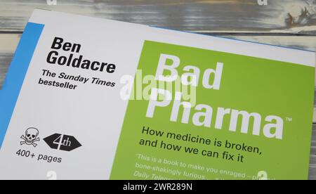 Viersen, Germany - March 1. 2024: Closeup of british author Ben Goldacre book cover Bad Pharma Stock Photo