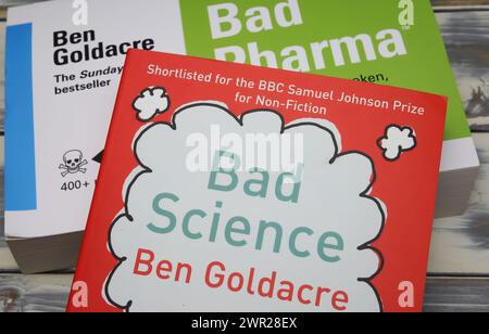 Viersen, Germany - March 1. 2024: Closeup of british author Ben Goldacre bestseller books cover Bad Pharma and science Stock Photo