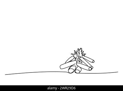 Campfire, one line drawing vector illustration. Stock Vector