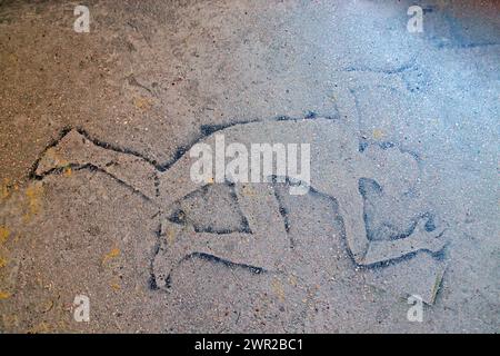 the outline of a person. outline of victim at crime scene. contour of a person in an educational institution humorous concept of a tired student with Stock Photo