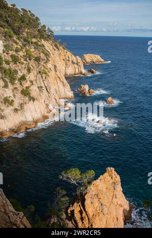Rugged cliffs along Costa Brava near Tossa de Mar, Spain Stock Photo