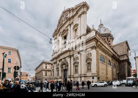 Rome, Italy - December 29, 2023: view of Church of Sant Andrea della Valle visited by tourists in the historic city center on a winter day Stock Photo