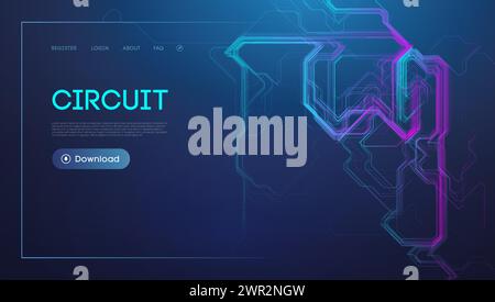 Neon Circuit Board Design on Dark Background for Technology Concept Stock Vector