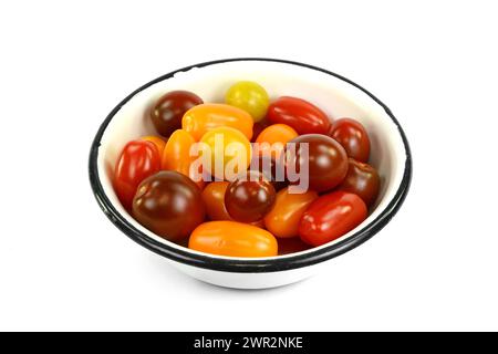 Different sorts of tomatoes isolated on white background. Stock Photo