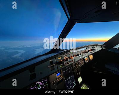Airbus a320 cockpit in flight Stock Photo