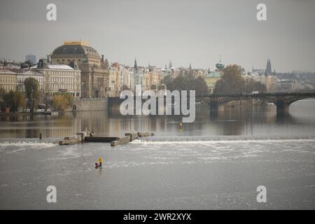 Prague historical downtown city fragments around Charles bridge Stock Photo