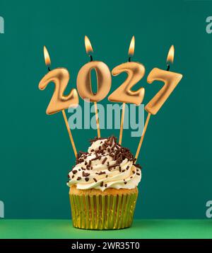 Happy New Year 2027 - Candles in the form of lit numbers Stock Photo