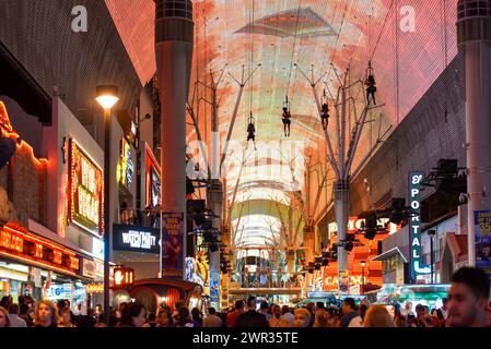 SlotZilla, Zipline through the Fremont Street Experience in downtown Las Vegas, Nevada. Stock Photo