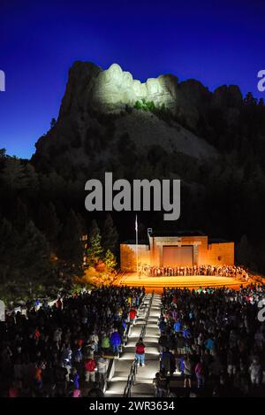 Night ceremony and lighting of Mount Rushmore Monument, South Dakota, USA Stock Photo