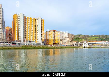 Nervión river overlooking the urban area of Bilbao-Basque country-Spain.15-3-2024 Stock Photo