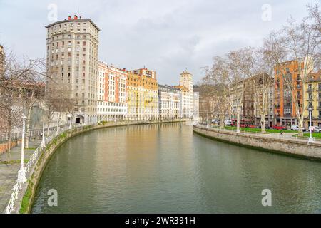 Nervión river overlooking the urban area of Bilbao-Basque country-Spain.15-3-2024 Stock Photo