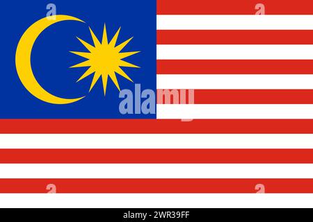 Malaysia vector flag in official colors and 3:2 aspect ratio. Stock Vector