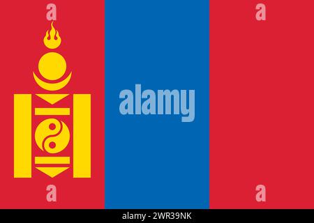 Mongolia vector flag in official colors and 3:2 aspect ratio. Stock Vector
