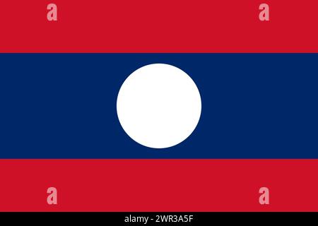 Laos vector flag in official colors and 3:2 aspect ratio. Stock Vector