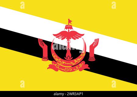Brunei vector flag in official colors and 3:2 aspect ratio. Stock Vector