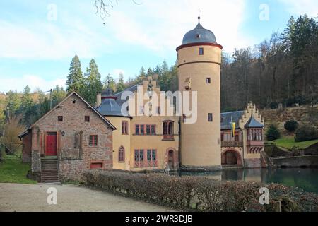 Moated castle built in the 15th century, Mespelbrunn, Bavaria, Spessart, Germany Stock Photo