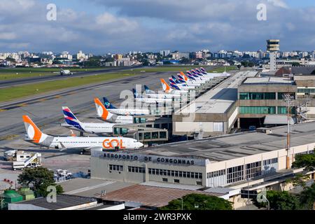 Congonhas Airport in Sao Paulo, Brazil. Busy domestic airport know as Cogonhas Airport. Stock Photo