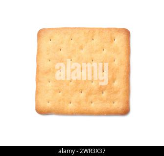 One crispy cracker isolated on white, top view. Delicious snack Stock Photo