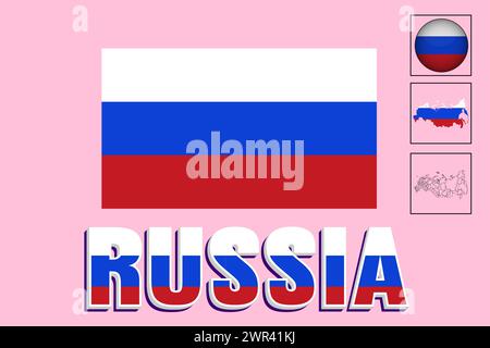 Russia flag and map in vector illustration Stock Vector