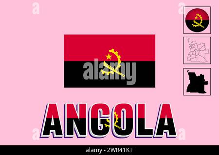 Angola flag and map in vector illustration Stock Vector