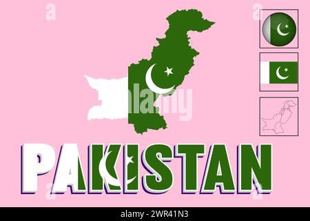 Pakistan flag and map in vector illustration Stock Vector