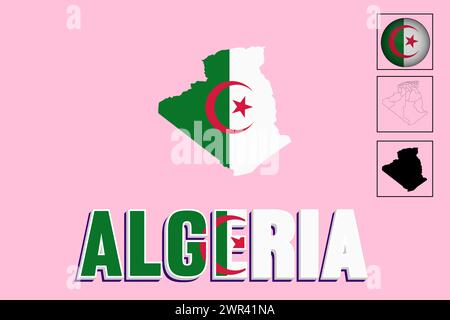 Algeria flag and map in vector illustration Stock Vector