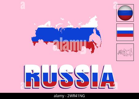 Russia flag and map in vector illustration Stock Vector