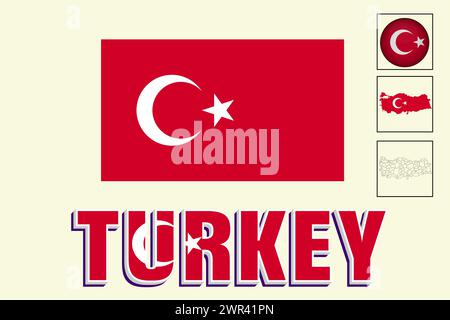 Turkey flag and map in vector illustration Stock Vector