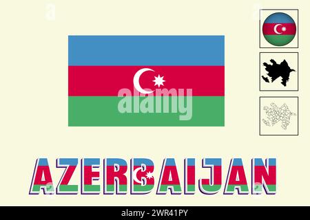 Azerbaijan flag and map in vector illustration Stock Vector