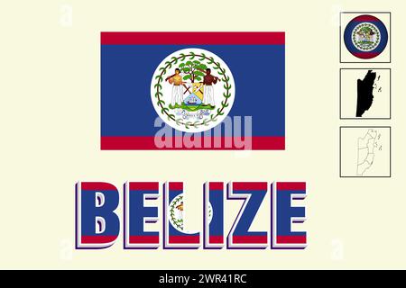 Belize flag and map in vector illustration Stock Vector