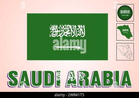 Saudi Arabia flag and map in vector illustration Stock Vector