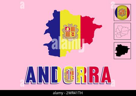 Andorra flag and map in vector illustration Stock Vector