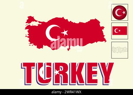 Turkey flag and map in vector illustration Stock Vector