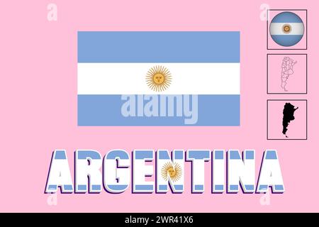 Argentina flag and map in vector illustration Stock Vector