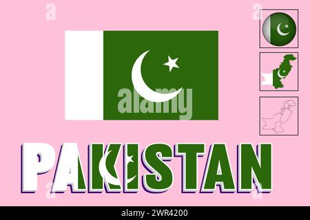 Pakistan flag and map in vector illustration Stock Vector