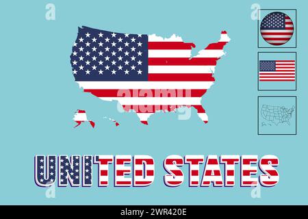 United States flag and map in vector illustration Stock Vector