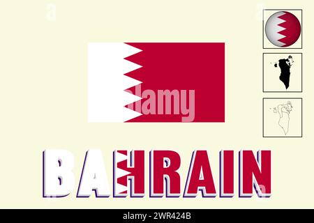 Bahrain flag and map in vector illustration Stock Vector