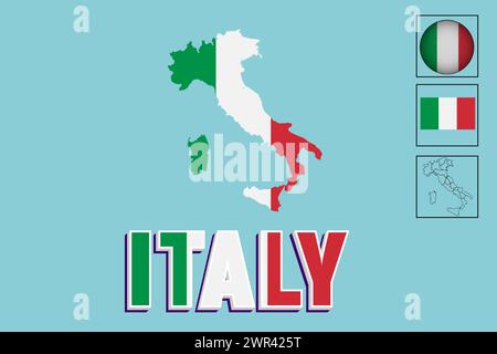 Italy flag and map in vector illustration Stock Vector