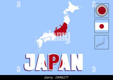 Japan flag and map in vector illustration Stock Vector