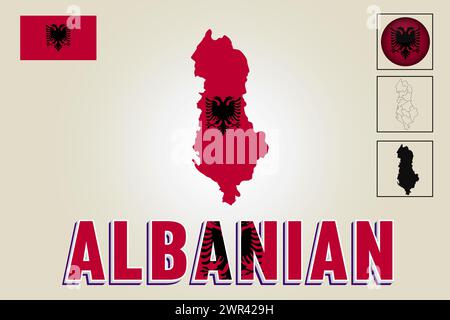 Albanian flag and map in vector illustration Stock Vector