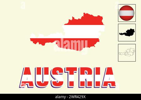 Austria flag and map in vector illustration Stock Vector