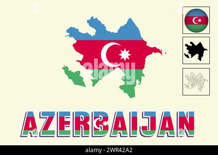 Azerbaijan flag and map in vector illustration Stock Vector