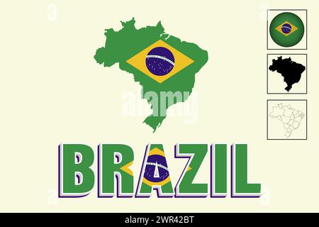Brazil flag and map in vector illustration Stock Vector